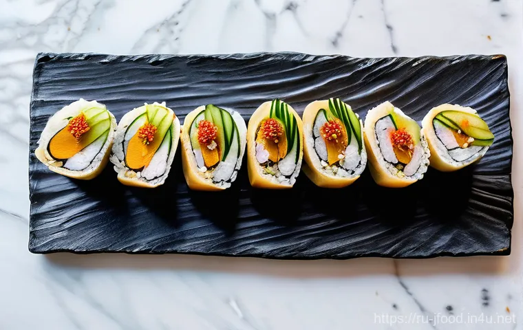 일본 퓨전 요리 소개 - **Prompt:** A gourmet sushi-burger, showcasing a creative blend of Japanese and Western culinary sty...