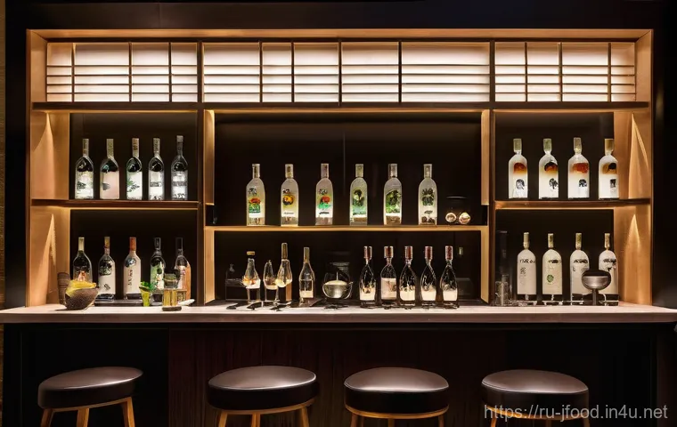 일본 술의 역사 - **Prompt:** "An elegant and inviting scene of a sophisticated sake tasting event. Four diverse adult...