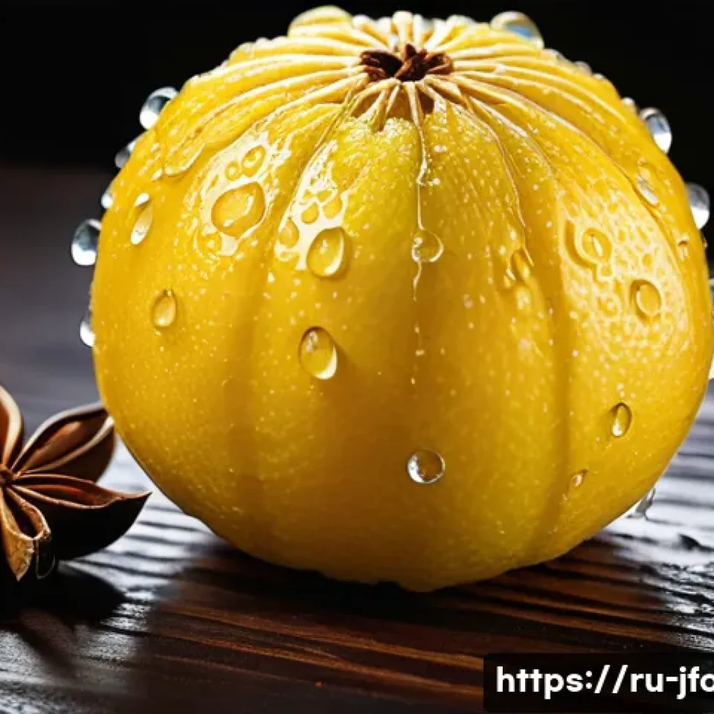 유자 소스 활용법 - **Exotic Yuzu Aroma in a Culinary Setting:** A close-up, high-resolution studio shot of a perfectly ...