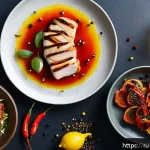 유자 후추 활용법 - A vibrant culinary scene featuring a rustic wooden table set with a variety of dishes highlighting t...